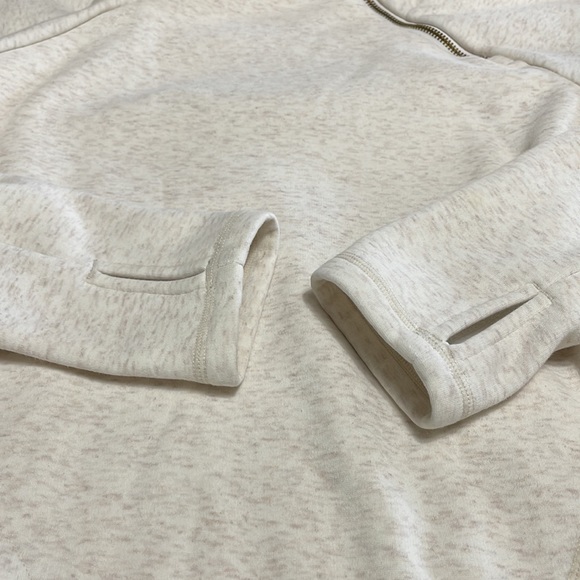 Athleta Cozy Karma Asymmetric Fleece Mock Neck Funnel Pullover Oatmeal Heather - Picture 10 of 16